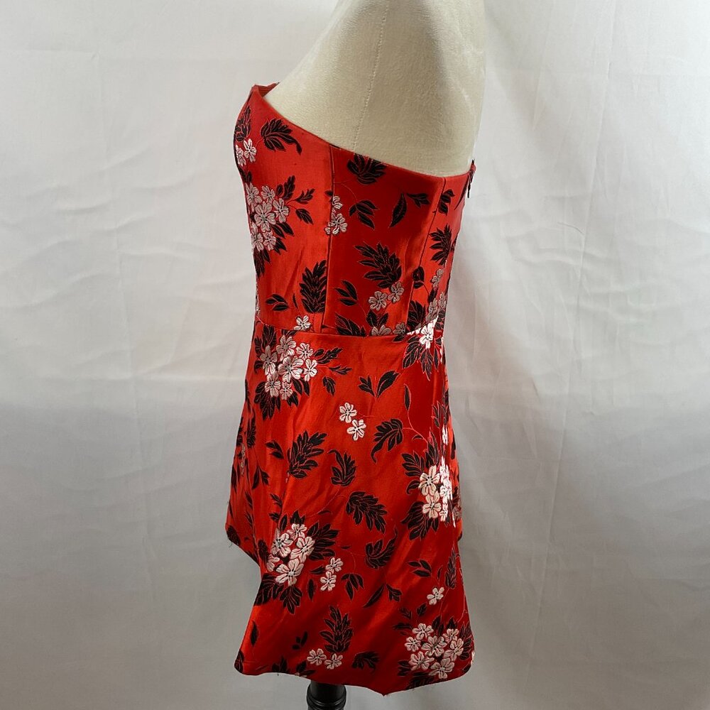 Alice + Olivia Strapless Bridget Mini Dress 8 Red Black White Floral Embroidere - Picture 8 of 13